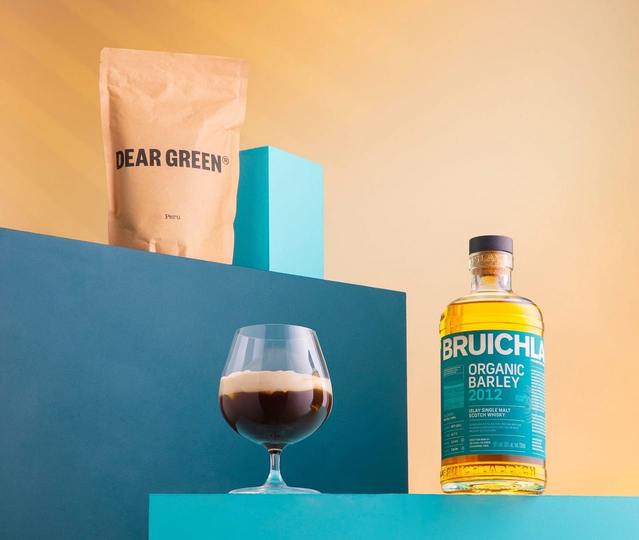 A bottle of liquid and a glass of liquid AI-generated content may be incorrect.